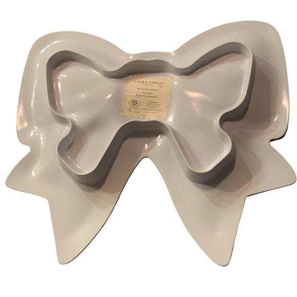 Laura Ashley Floral Bow Melamine Platter White/Burgundy Cottage Farmhouse new - Picture 2 of 3